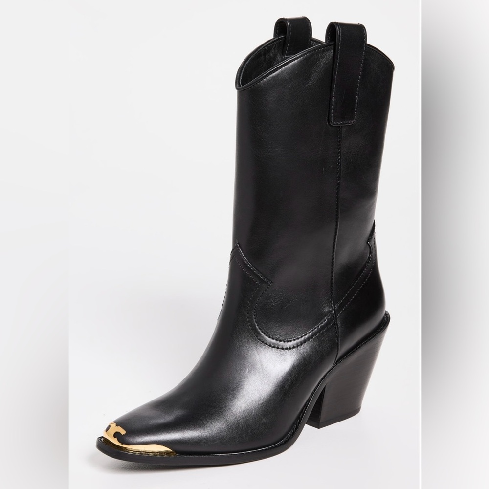 Tory Burch Western Style Black Boots mid calf, NWB and duster bag